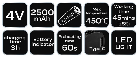 Lutownica bezprzewodowa 4V, zasilanie USB