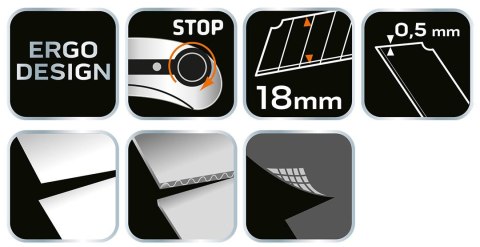 Nóż z ostrzem łamanym 18 mm, blokada śrubowa