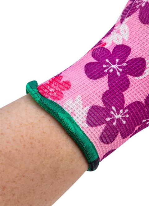 Rękawice ogrodowe , poliester, wzór kwiatki, rozmiar 7''