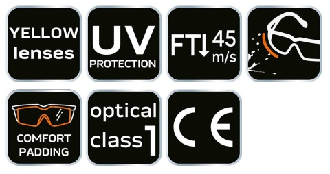 Okulary ochronne z wkładką piankową, żółte soczewki