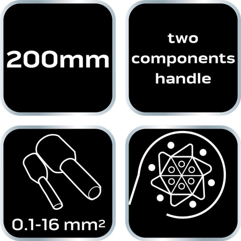 Szczypce do zaciskania końcówek tulejkowych 6 kamieni, średnica tulejek: 0.1 - 16 mm2, 0