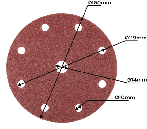 Krążki ścierne 150 mm, P60, 5 szt., z 9 ot Krążki ścierne 150 mm, P60, 5 szt., z 9 ot