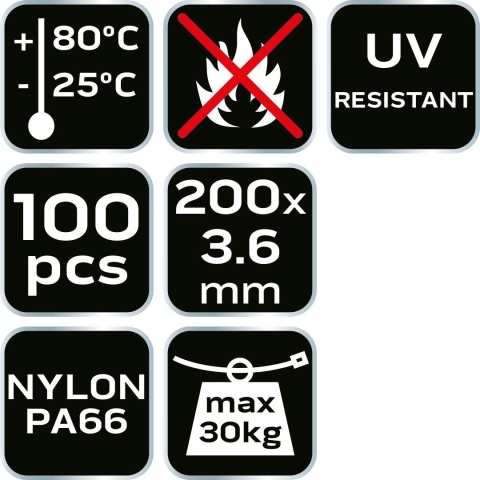 Opaski zaciskowe EXTREME 3.6 × 200 mm, bia