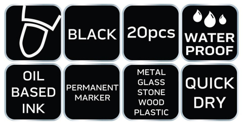 Marker budowlany, czarny, permanentny, wodoodporny, olejowy, wielokrotność