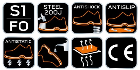 Półbuty robocze S1 FO, stalowy po