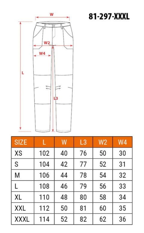 Spodnie robocze OUTDOOR, 2 way stretch, szare, rozmiar XX