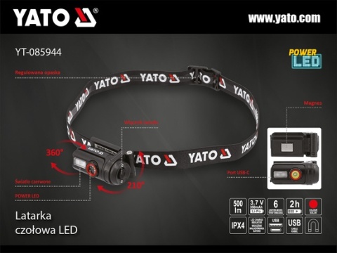 LATARKA CZOŁOWA 500LM, AKU