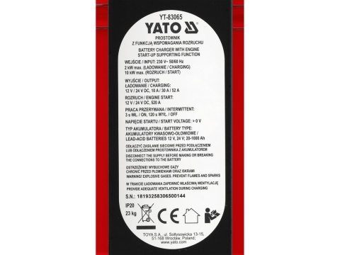 PROSTOWNIK Z ROZRUCHEM 20-1000AH YT-83065 YATO