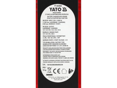 PROSTOWNIK Z ROZRUCHEM 20-800AH YT-83064 YATO