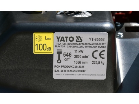 TRAKTOR, KOSIARKA SPALINOWA - ZERO-SKRĘT YT-85553 YATO