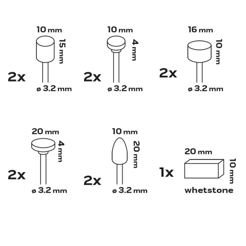 AKCESORIA DO MINISZLIFIERKI, KAMIENIE SZLIFIERSKIE ZESTAW 11 SZT 55-079 NEO TOOLS