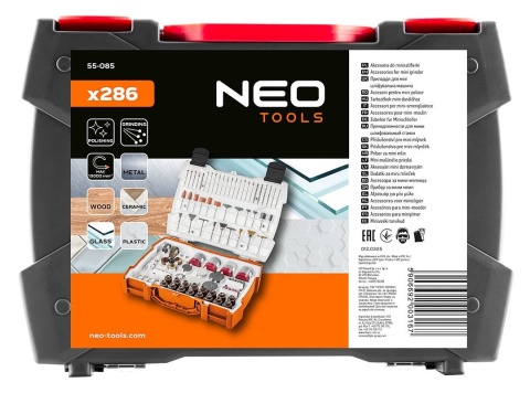 AKCESORIA DO MINISZLIFIERKI, ZESTAW 286 SZT. 55-085 NEO TOOLS