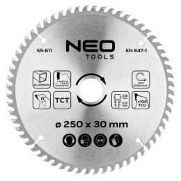 TARCZA DO PILARKI, WIDIOWA, 250 x 30 mm 55-611 NEO TOOLS