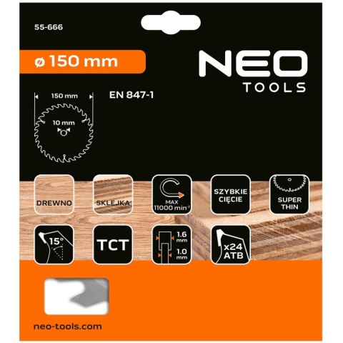 TARCZA DO PILARKI, WIDIOWA, ENERGY+ 150 x 10mm, 1.6mm 55-666 NEO TOOLS
