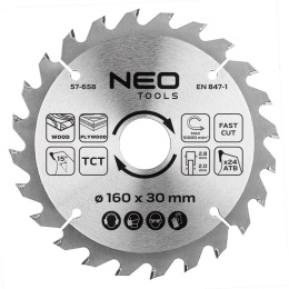 TARCZA DO PILARKI, WIDIOWA 160 x 30 mm, 24 ZĘBY 57-658 NEO TOOLS