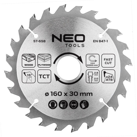 TARCZA DO PILARKI, WIDIOWA 160 x 30 mm, 24 ZĘBY 57-658 NEO TOOLS