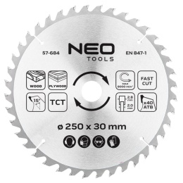 TARCZA DO PILARKI, WIDIOWA 250 x 30 mm, 40 ZĘBÓW 57-684 NEO TOOLS