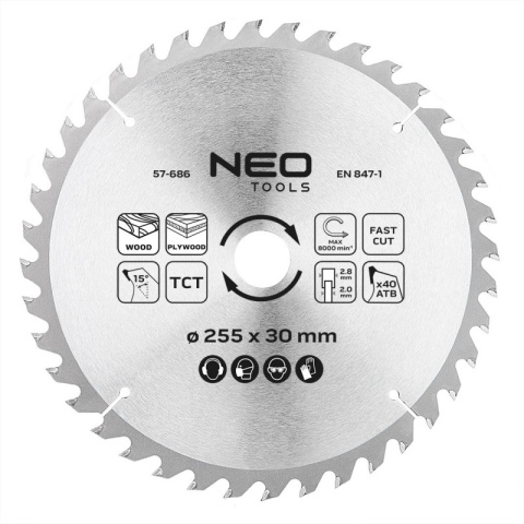 TARCZA DO PILARKI, WIDIOWA 255 x 30 mm, 40 ZĘBÓW 57-686 NEO TOOLS