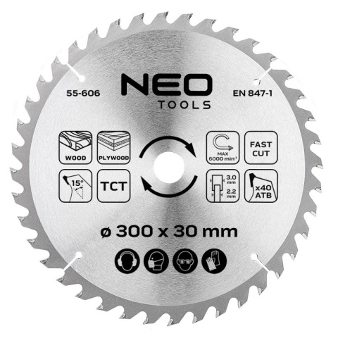 TARCZA DO PILARKI, WIDIOWA 300 x 30 mm, 40 ZĘBÓW 55-606 NEO TOOLS