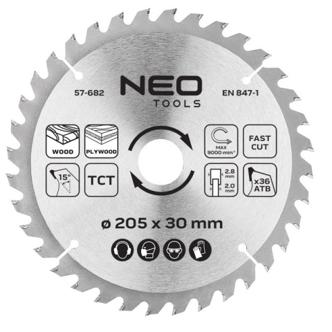 TARCZA DO PILARKI, WIDIOWA 205 x 30 mm, 36 ZĘBÓW 57-682 NEO TOOLS