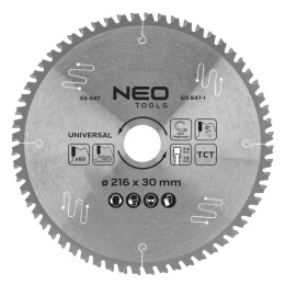 TARCZA DO PILARKI, WIDIOWA 216 x 30 mm, 60 ZĘBÓW 55-547 NEO TOOLS