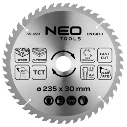 TARCZA DO PILARKI, WIDIOWA 235 x 30 mm, 48 ZĘBÓW 55-693 NEO TOOLS