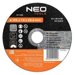 TARCZA TNĄCA DO KAMIENIA 125 x 1.6 x 22.2 mm, 41 C 46-R-BF 57-722 NEO TOOLS