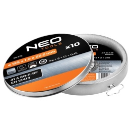 TARCZA TNĄCA DO METALU 125 x 1.0 x 22.2 mm, 41 A60-R-BF, INOX 55-572 NEO TOOLS