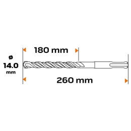 WIERTŁO DO BETONU SDS PLUS, 14 x 260 mm, S4, QUATRO 57-456 NEO TOOLS