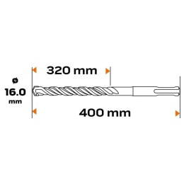WIERTŁO DO BETONU SDS PLUS, 16 x 400 mm, S4, QUATRO 57-476 NEO TOOLS