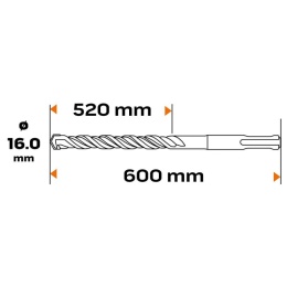WIERTŁO DO BETONU SDS PLUS, 16 x 600 mm, S4, QUATRO 57-478 NEO TOOLS
