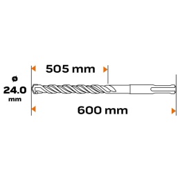 WIERTŁO DO BETONU SDS PLUS, 24 x 600 mm, S4, QUATRO 57-492 NEO TOOLS