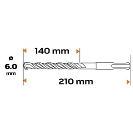 WIERTŁO DO BETONU SDS PLUS, 6 x 210 mm, S4, QUATRO 57-410 NEO TOOLS