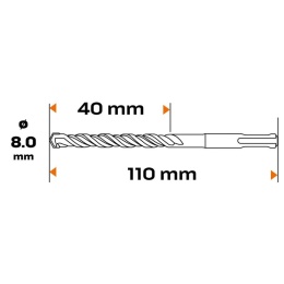 WIERTŁO DO BETONU SDS PLUS, 8 x 110 mm, S4, QUATRO 57-414 NEO TOOLS