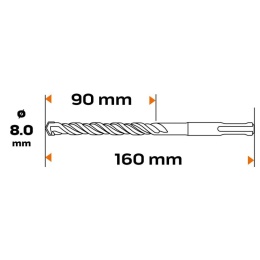 WIERTŁO DO BETONU SDS PLUS, 8 x 160 mm, S4, QUATRO 57-416 NEO TOOLS