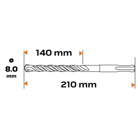 WIERTŁO DO BETONU SDS PLUS, 8 x 210 mm, S4, QUATRO 57-418 NEO TOOLS