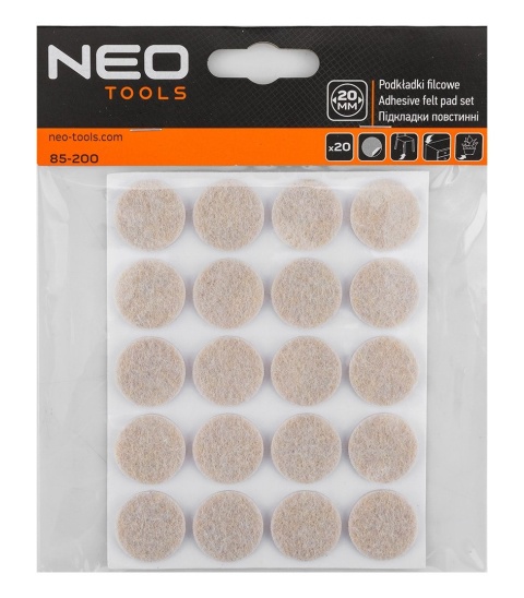 PODKŁADKI FILCOWE OKRĄGŁE SAMOPRZYLEPNE, JASNOBRĄZOWE 20 mm, 20 szt. 85-200 NEO TOOLS