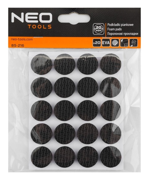 PODKŁADKI Z PIANKI OKRĄGŁE SAMOPRZYLEPNE, CZARNE 20 mm, 20 szt. 85-216 NEO TOOLS