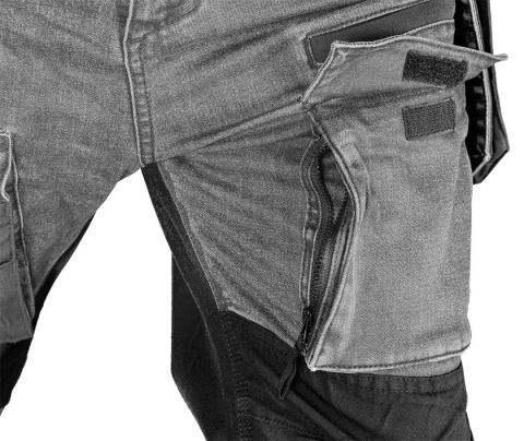 SPODNIE ROBOCZE DENIM, WZMOCNIENIA CORDURA, ODPINANE KIESZENIE KABUROWE, SZARE, ROZMIAR XL 81-361-2-XL NEO TOOLS