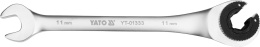 Klucz oczkowy półotwarty z grzechotką 11 mm YATO YT-01333 - satynowe wykończenie, mechanizm zapadkowy 72 zęby, profil AS-DRIVE