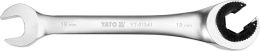 Klucz oczkowy półotwarty z grzechotką 19 mm YATO YT-01341 - satynowe wykończenie, mechanizm zapadkowy 72 zęby, profil AS-DRIVE