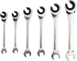Zestaw kluczy półotwartych z grzechotką YATO YT-01344 - 6 sztuk w rozmiarach 8-19 mm, satynowe wykończenie, mechanizm zapadkowy 72 zęby, profil AS-DRIVE