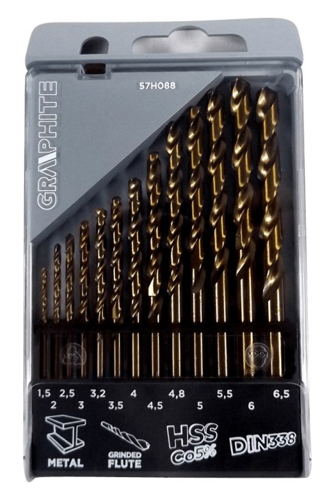 Wiertła do metalu HSS-Co 1.5-6.5 mm, zestaw 13 szt