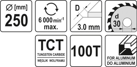 TARCZA WIDIOWA DO ALUMINIUM 250X100TX30M