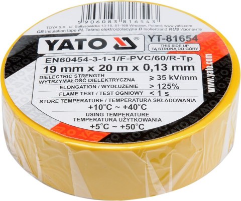 TAŚMA ELEKTROIZOLACYJNA 19MMx20M ŻÓŁTA