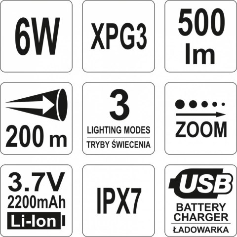 LATARKA XP-G3 CREE 6W AKUMULATOROWA YT-08568 YATO