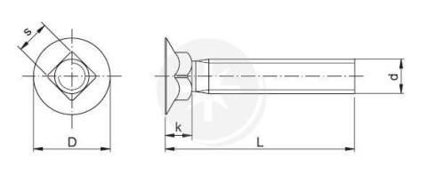 ŚRUBA ZAMKOWA ŁEB STOŻKOWY LEMIESZOWA 10x45 1KG
