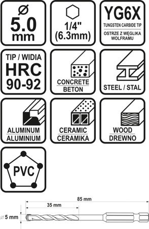 WIERTŁO UNIWERSALNE 5MM HEX 21684V STHOR