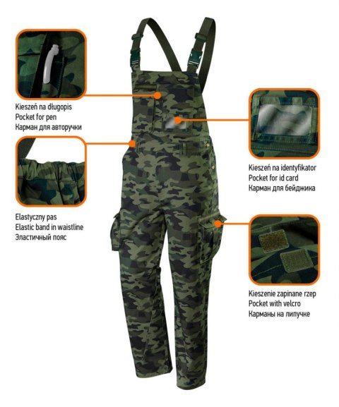 Ogrodniczki robocze CAMO, rozmiar L 81-241 NEO Ogrodniczki robocze CAMO, rozmiar L 81-241 NEO