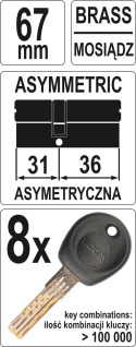 WKŁADKA DO ZAMKA 31/36MM CHROM 8-KLUCZY YT-69906 YATO